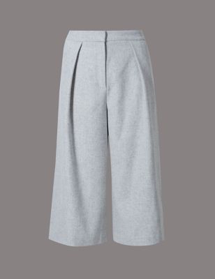 Pleated Wide Crop Trousers with Wool